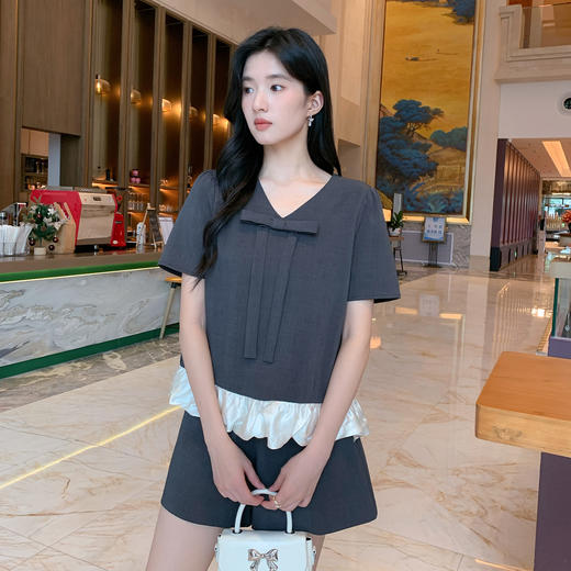 奢姿大码女装2026夏季时尚系带荷叶边套装胖妹妹简约减龄两件套装9952953540【1】 商品图4