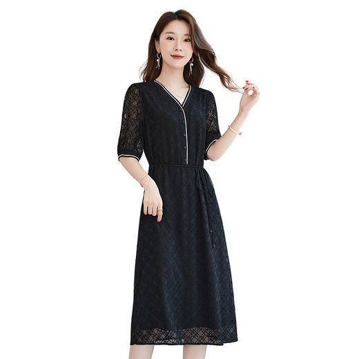 轻奢大码V领减龄连衣裙，重工绣花真丝连衣裙SM-82501677 商品图4