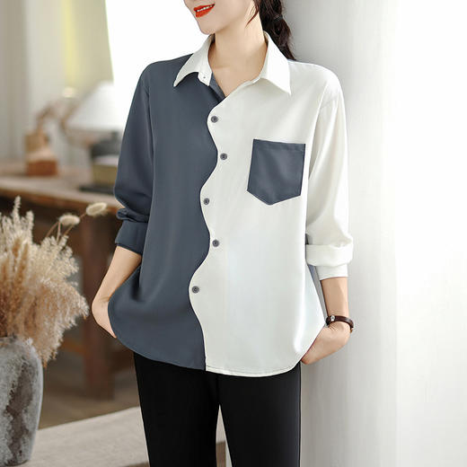 AHM wyss7306撞色POLO领洋气衬衫显瘦时尚休闲上衣 商品图1