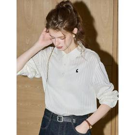 早秋衬衫 小兔刺绣长袖POLO衬衫 提花暗纹在阳光下若隐若现 半开襟POLO领修饰颈部线条