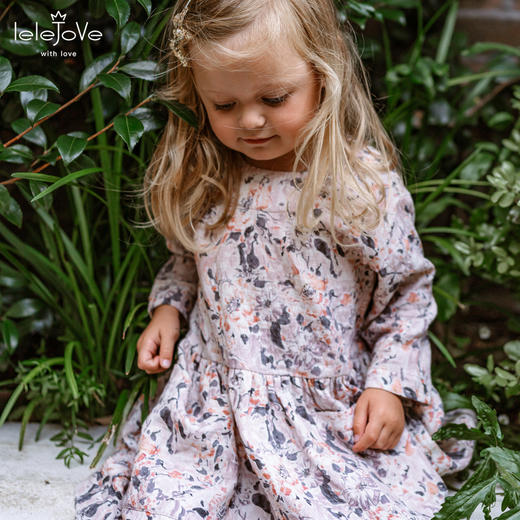 【云优选】lelejove北欧风儿童长袖连衣裙25秋女宝双层纱睡莲印蓬蓬公主长裙 商品图3