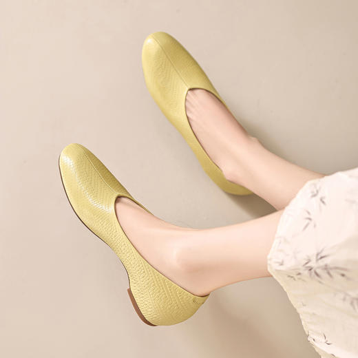 OLD 6952复古风圆头坡跟浅口单鞋简约厚底V口 商品图0