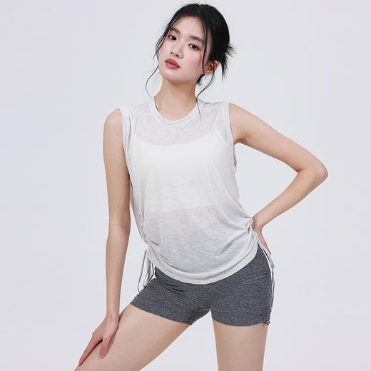 跃牌（呗咪纷纷系列）夏季抽绳显瘦罩衫女健身凉感宽松网纱透气无袖运动背心瑜伽服上衣BX6403 商品图3