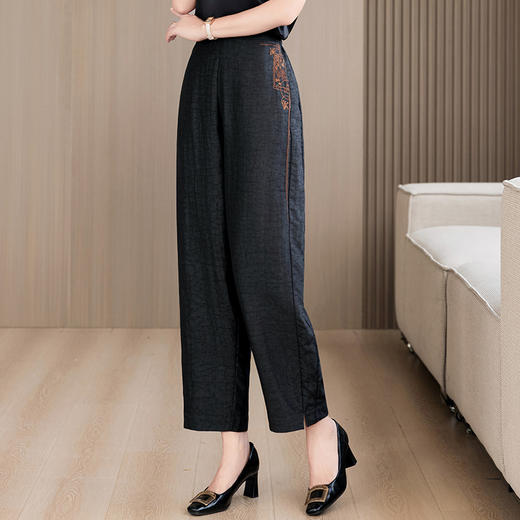 KQL 422H5291绣花休闲裤松紧腰宽松大码垂感阔版茧型裤 商品图1