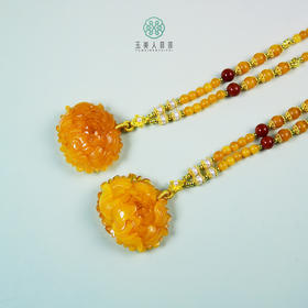 合金蜜蜡吊坠-立体牡丹花配圆珠项链约34*43