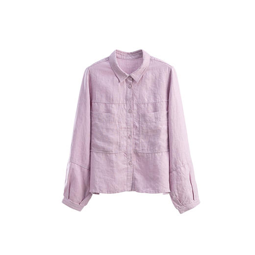 绽放女装480朵/重磅砂洗汉麻翻领口袋短外套女春秋季新款衬衫外套 商品图4