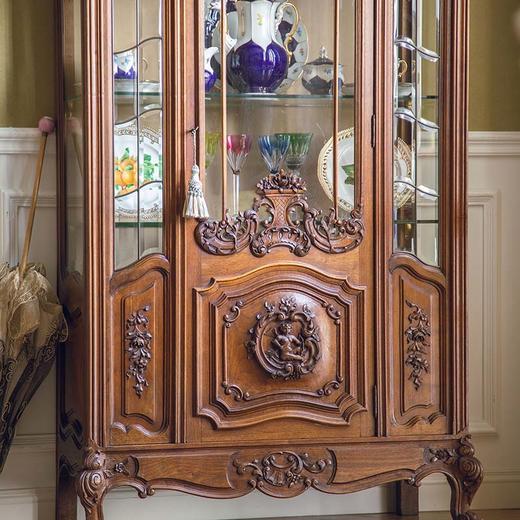 独角鹿西洋古董法国出品路易十五风格繁花卷叶纹胡桃木精雕装饰玻璃展柜 商品图3