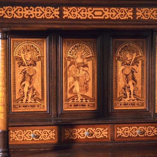 独角鹿西洋古董法国出品路易十六风格实木精雕装饰美惠三女神及古器花卉主题细木镶嵌边柜 商品图7