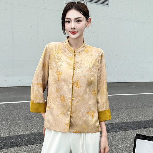 QYM 5905-Y时尚印花外套国风复古中式长袖上衣休闲外套 商品图0