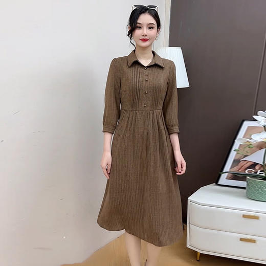 QYM 5A25200-Y时尚七分袖连衣裙收腰不对称中长款A字裙 商品图0