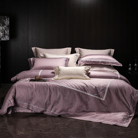 80支长绒棉染色提花四件套-云璃（紫）