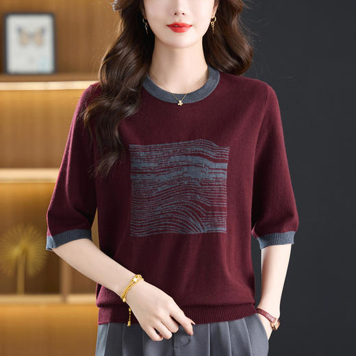 薄款宽松休闲时尚上衣，显瘦大码妈妈针织衫CC-5-6513 商品图1