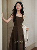 鹿向南「松香书页」咖色吊带裙法式连衣裙女秋季新款长款收腰裙子 商品缩略图4