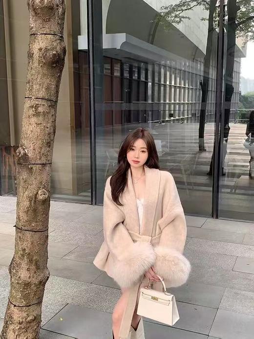 【高端系列】真狐狸毛-手工定制F39款90%羊毛➕10%羊驼绒韩版羊毛双面尼大衣-喜出 商品图7