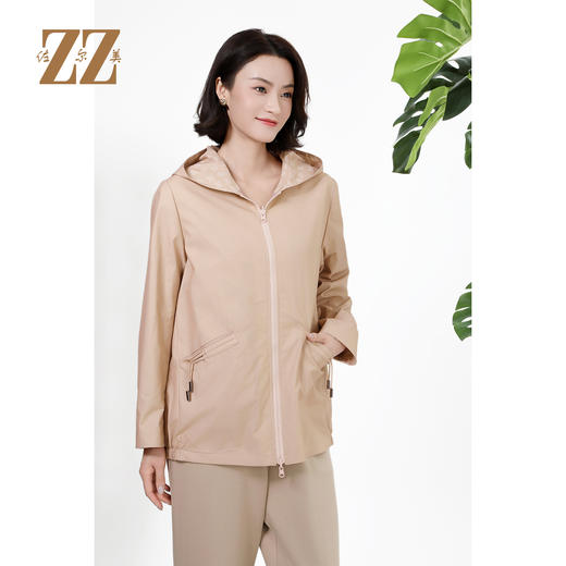 佐尔美早秋双面穿百搭连帽几何老花印花风衣外套女M43FZ23 商品图0