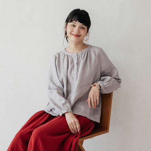 绽放176朵/高级质感色织亚麻宽松文艺衬衫 商品图3