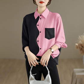 AHM wyss7306撞色POLO领洋气衬衫显瘦时尚休闲上衣
