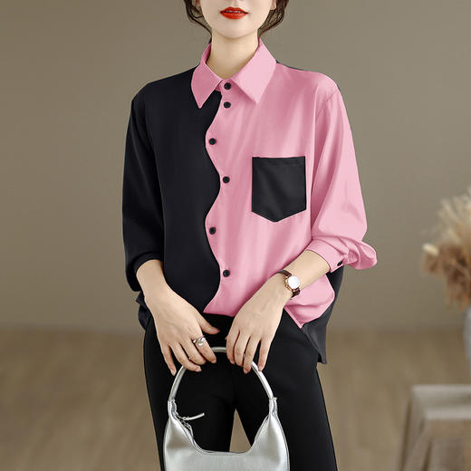 AHM wyss7306撞色POLO领洋气衬衫显瘦时尚休闲上衣 商品图0
