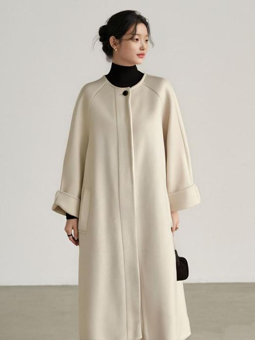 【高端系列】手工定制117款100%澳洲超细羊毛围巾可系腰带长款双面尼大衣-喜出 商品图5