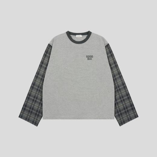 GOODBAI 粗体logo印花撞色拼接圆领oversize长袖T恤 商品图1