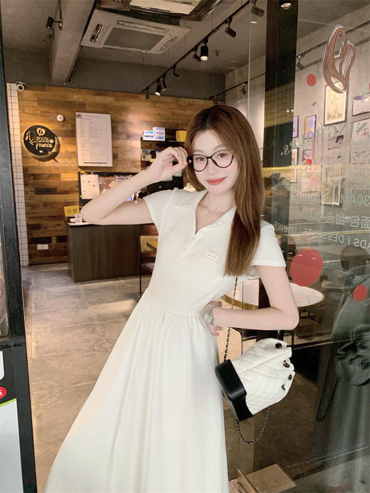 <曾小咸推荐>polo领短袖连衣裙女夏季巨好看显瘦a字收腰连身长裙子 商品图9