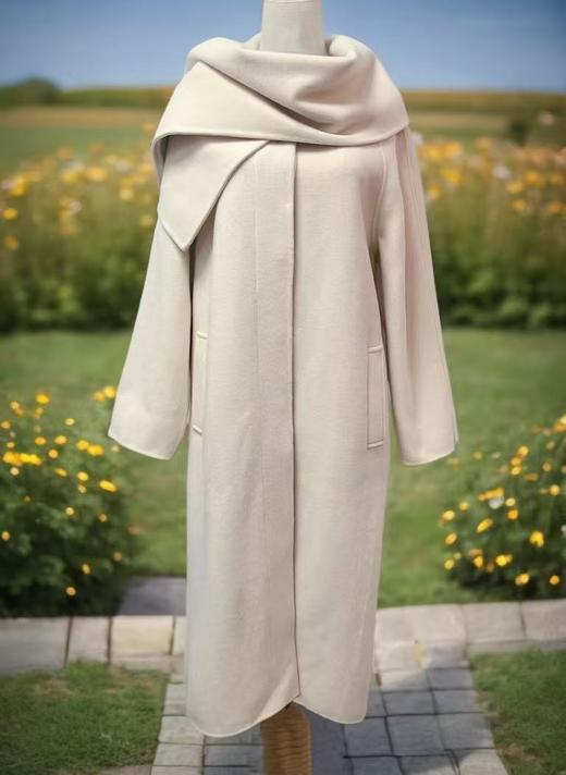 【高端系列】手工定制117款100%澳洲超细羊毛围巾可系腰带长款双面尼大衣-喜出 商品图4