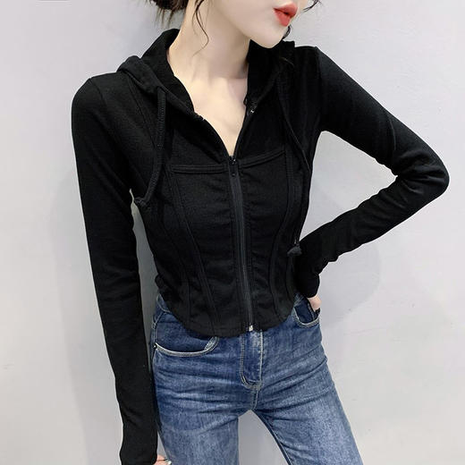 连帽卫衣女春秋薄款2025新款韩版修身显瘦设计感拉链开衫长袖上衣 商品图2