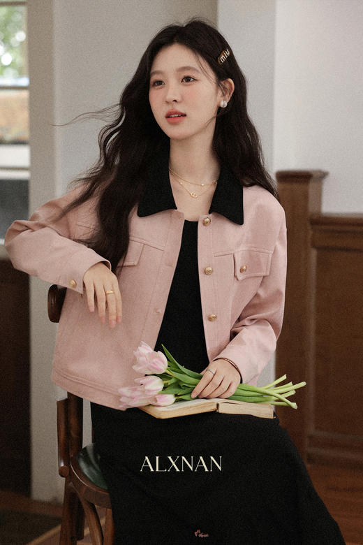 鹿向南「粉雾絮语」粉色小香风拼色短外套早秋新款气质百搭上衣女 商品图5