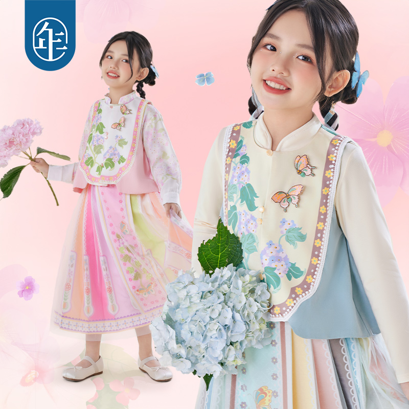 年衣童装女童新中式马甲25年秋季新款儿童国风汉服表演服马夹上衣花鼓隆咚中式马甲