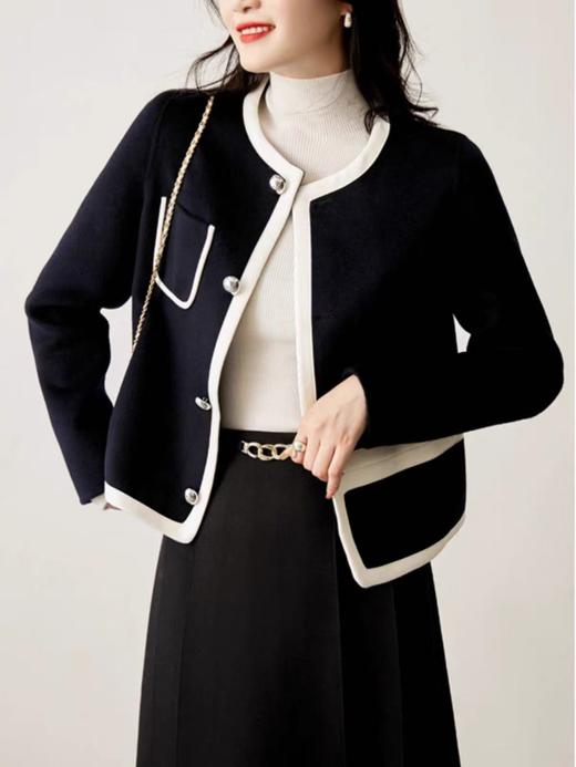 【高端系列】2088款90%超细羊毛➕10%山羊绒短款小香风双面尼大衣-喜出 商品图6