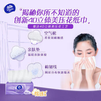 维达（Vinda）棉韧抽纸3层S码 立体美餐巾纸抽面巾纸 90抽20包整箱 /家庭清洁/纸品 /清洁纸品 /抽纸 商品图1
