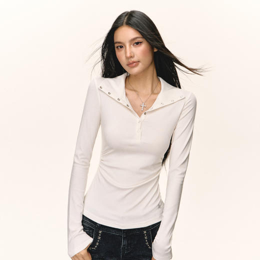 Ariseism 美式复古黑色亨利领长袖t恤女秋季新款修身上衣 商品图1