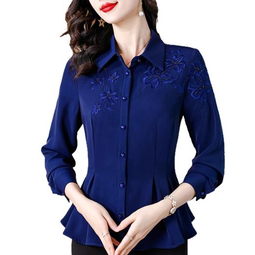 长袖刺绣衬衫女春季新款妈妈红色气质上衣漂亮小衫收腰洋气 商品图4