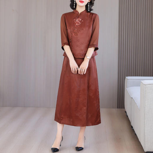 AHM yqwl5612优雅时尚套装复古立领衬衫半身裙两件套 商品图2