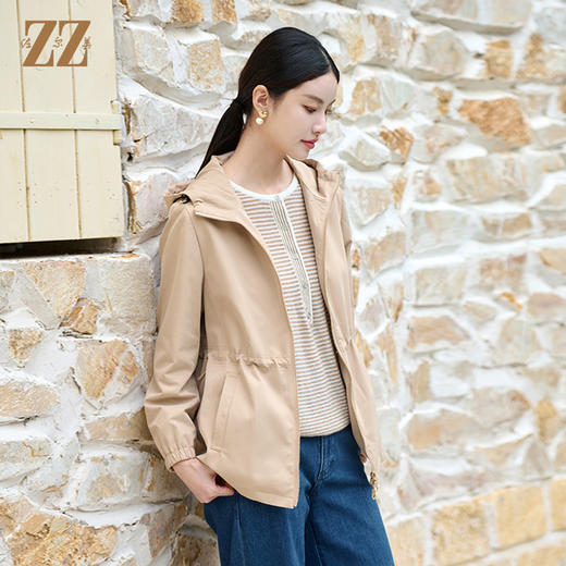 佐尔美百搭户外风复古工装中长款抽绳连帽外套女M43FD27 商品图1