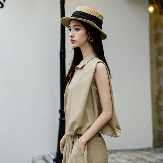谜底无袖上衣女2025夏新款通勤风气质宽松衬衫下摆收缩25BMS5005 商品图1