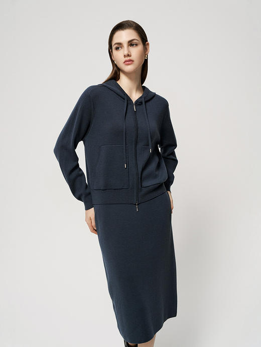 【连帽针织开衫外套】25年秋冬新品女士100%羊毛时尚休闲运动外套 商品图0