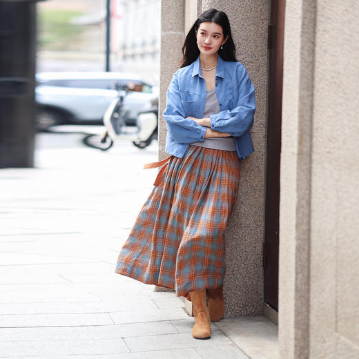 绽放女装480朵/重磅砂洗汉麻翻领口袋短外套女春秋季新款衬衫外套 商品图3