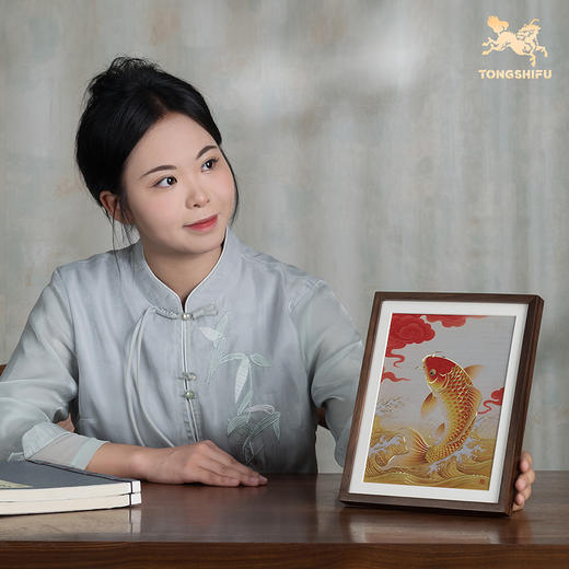 铜师傅 手工錾刻 铜雕画《好运来（桌面）》书房办公桌锦鲤装饰画 商品图4