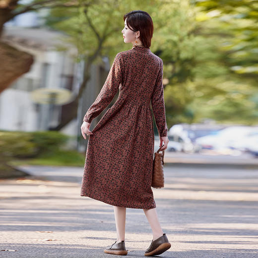 SYY2578立领挂脖式秋季多色显瘦2025连衣裙收腰长袖度假风ins风碎花气质 商品图1