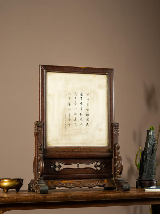 清	红木镶云石彩绘山水楼台大插屏 商品图2