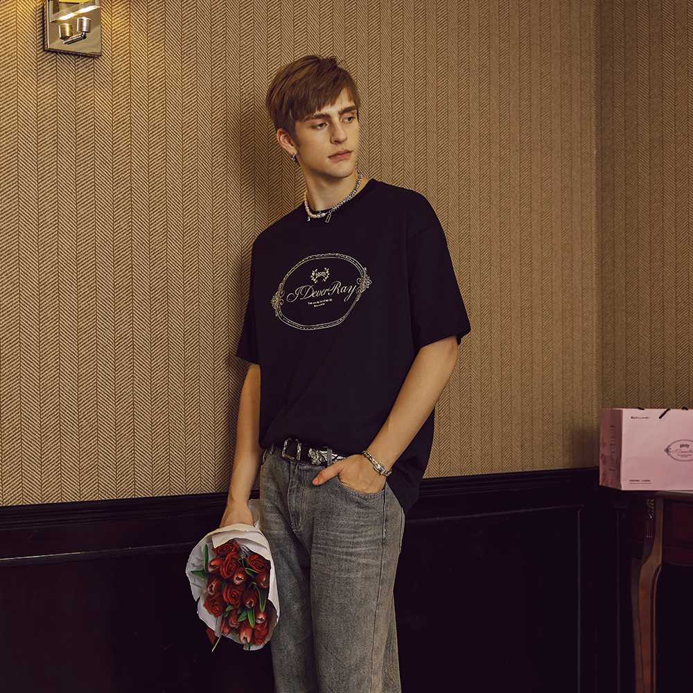 明星同款IDEVERRAY烫钻短袖轻奢棉情侣上衣