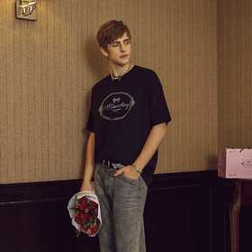 明星同款IDEVERRAY烫钻短袖轻奢棉情侣上衣