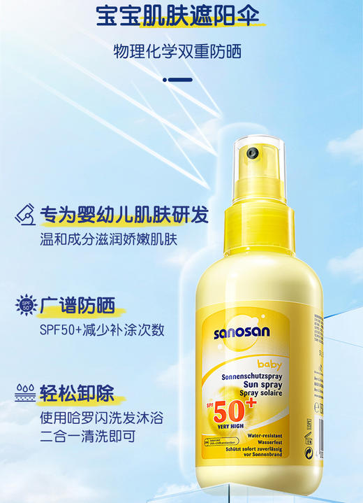 【中欧班列】德国哈罗闪婴儿防晒喷雾 原装进口婴幼儿隔离婴儿防晒喷雾spf50+双重防晒 150ml/瓶 商品图2