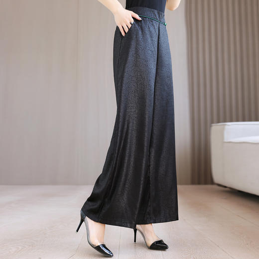 KQL 422H5305休闲裤松紧腰宽松大码高腰垂感阔腿裤 商品图3