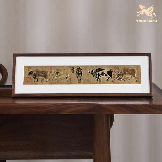 铜师傅 手工錾刻 铜雕画《五牛图（桌面）》书房办公桌装饰画 商品图2