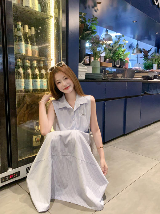 【折后再享2件88折】现货秒杀！最后一波 ！！简约百搭polo领条纹无袖连衣裙 日常219.99 立减90 秒杀129.99！ 商品图13