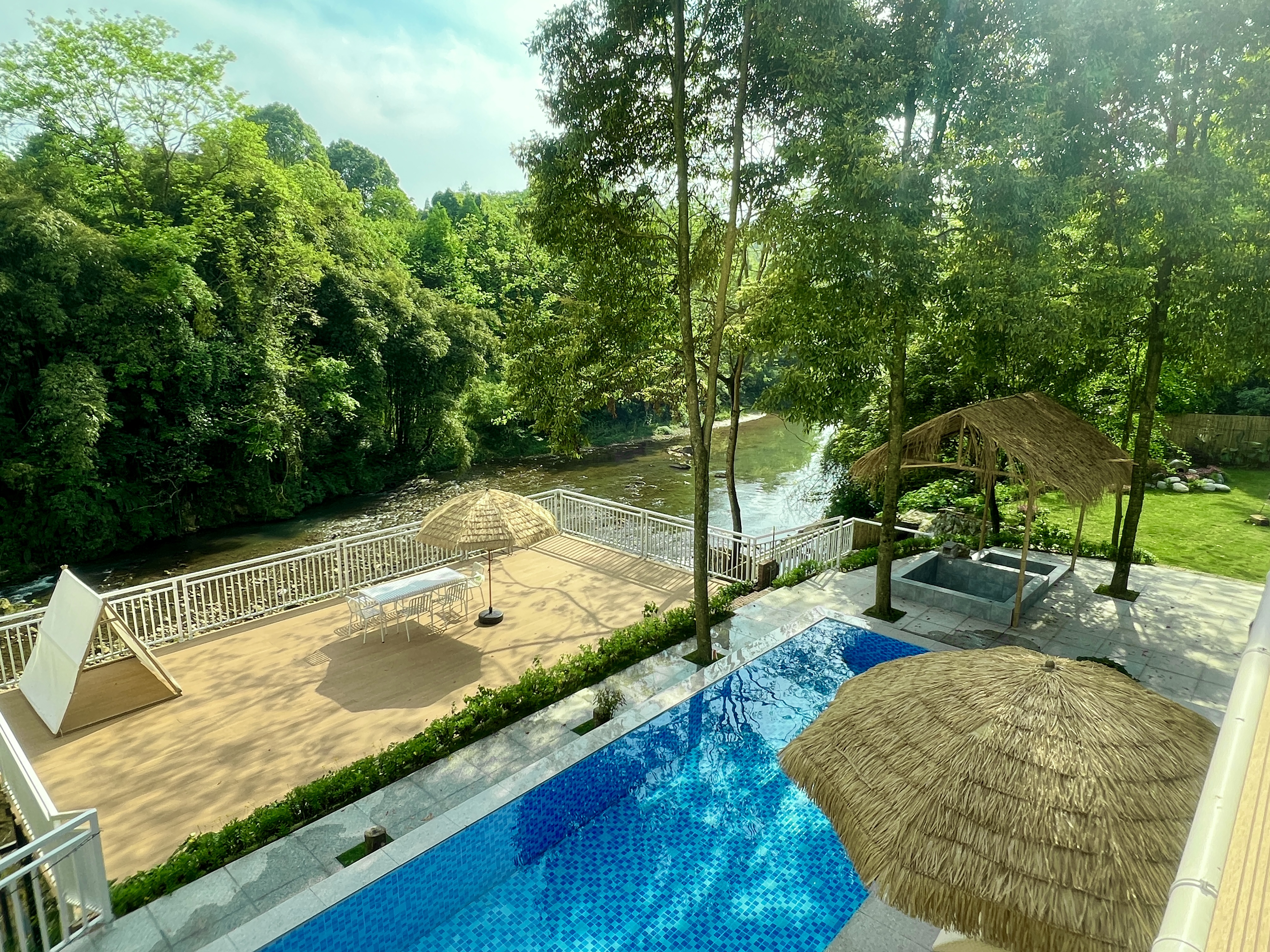 【青城山-401号院】5房温泉/泳池临溪小院，泳池+温泉+机麻+台球，冬日壁炉+暖气+空调wyqc