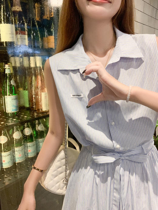 【折后再享2件88折】现货秒杀！最后一波 ！！简约百搭polo领条纹无袖连衣裙 日常219.99 立减90 秒杀129.99！ 商品图8