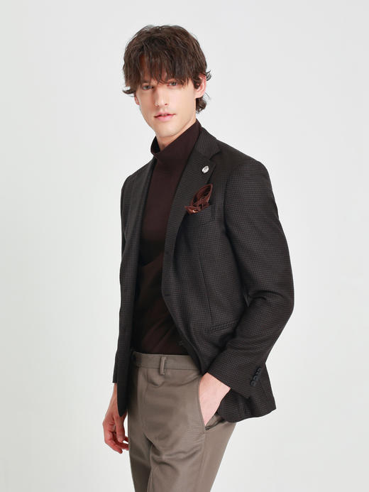 callisto雪茄棕复古千鸟格平驳领便西 商品图3